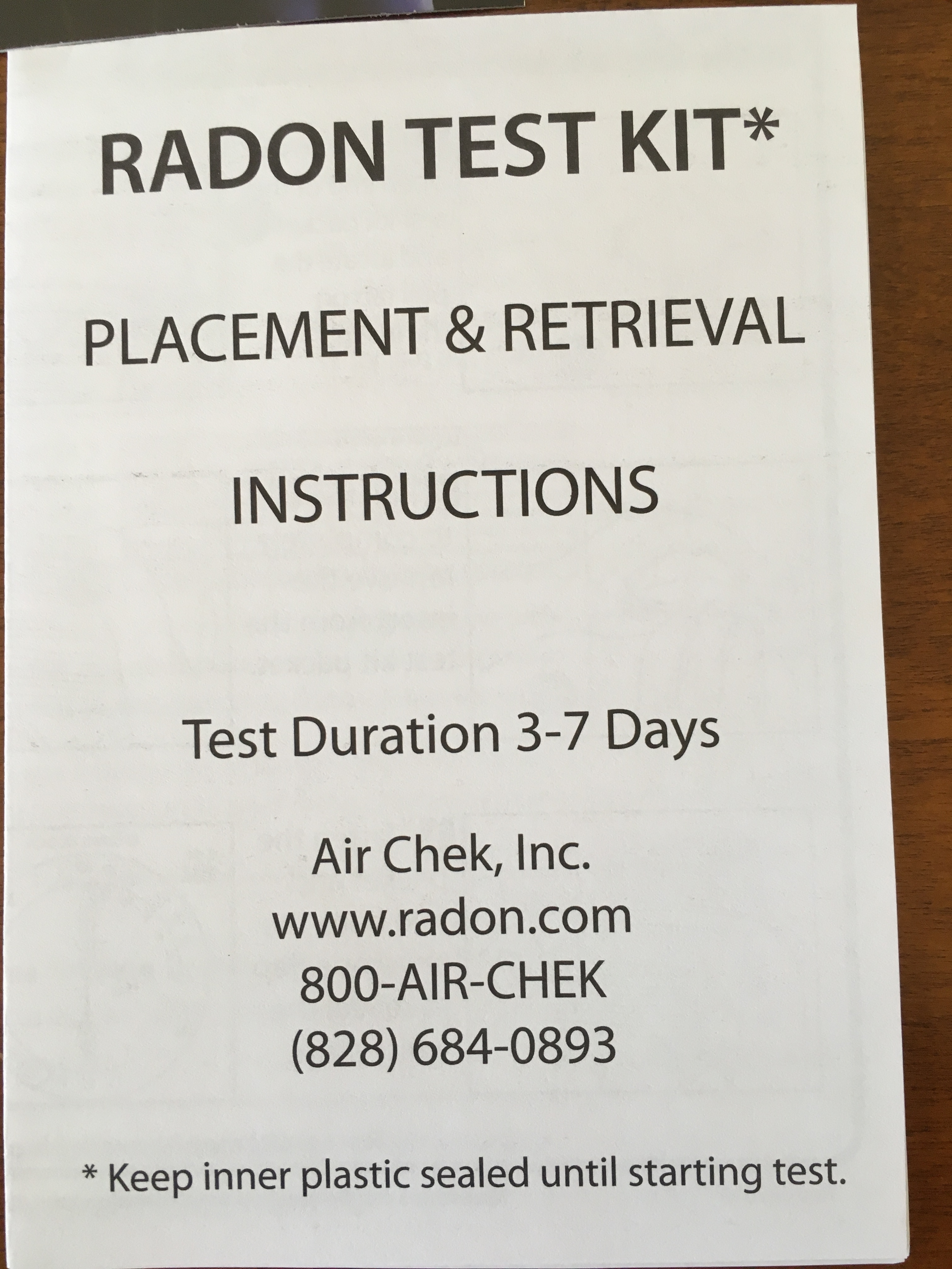 Radon Kit instruction